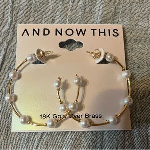 AND NOW THIS, imitation pearl gold hoop earrings